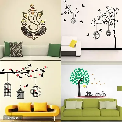 Merical Set of 4 Royal Ganesh, Free Bird case Black, Kids Under Tree, Lovebirds  Hearts Wall Sticker for Wall D?cor, Living Room, Children Room