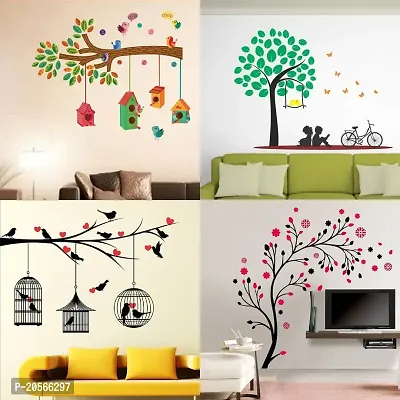 Merical Bird House Branch, Kids Under Tree, Lovebirds  Hearts, Magical Tree Wall Stickers for Living Room, Hall, Wall D?cor (Material: PVC Vinyl)-thumb0