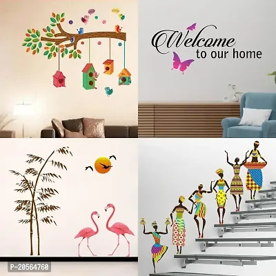 Merical Bird House Branch, Sunset swan Love, Tribal Lady, Welcome Home Butterfly Wall Stickers for Living Room, Hall, Wall D?cor (Material: PVC Vinyl)