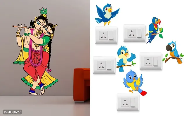Merical Radhe Krishna and TwitterBird Switch Board Wall Sticker for Living Room, Hall, Bedroom (Material: PVC Vinyl)