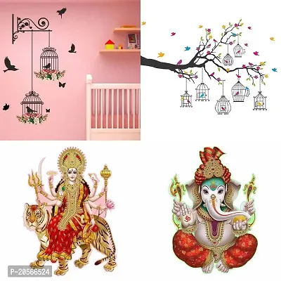 Merical Branches and Cages, Branches Flowers  BirdCages, Sherawali Maa, Ekdant Wall Sticker for Wall D?cor, Living Room, Bedroom, Kidsroom-thumb0