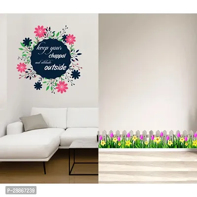 Stylish Combo Of Two Wall Stickers Wooden Wall With Flowers , Keep Your Chhapalwall Decals For Hall, Bedroom -Kitchen