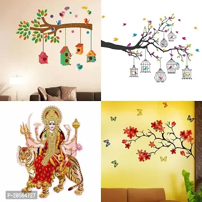 Merical Bird House Branch, Chinese Flower, Branches Flowers  BirdCages, Sherawali Maa Wall Stickers for Living Room, Hall, Wall D?cor (Material: PVC Vinyl)-thumb0