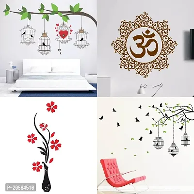 Merical Birdcase Key, Designer Om, Flower Vase Red, Flying Birds  case Wall Stickers for Living Room, Hall, Wall D?cor (Material: PVC Vinyl)