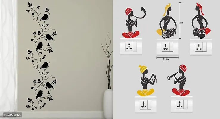 Merical Bird Vine and FolkBand Switch Board Wall Sticker for Living Room, Hall, Bedroom (Material: PVC Vinyl)