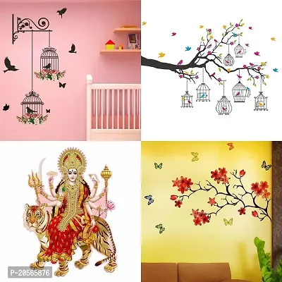 Merical Branches and Cages, Chinese Flower, Branches Flowers  BirdCages, Sherawali Maa Wall Sticker for Wall D?cor, Living Room, Bedroom, Kidsroom