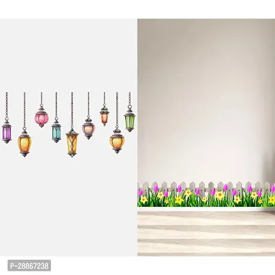 Stylish Combo Of Two Wall Stickers Wooden Wall With Flowers , Hanging Lampwall Decals For Hall, Bedroom -Kitchen
