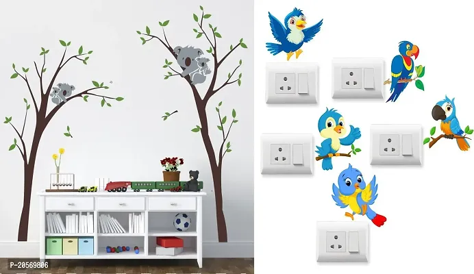 Merical Koala Tree and TwitterBird Switch Board Wall Sticker for Living Room, Hall, Bedroom (Material: PVC Vinyl)