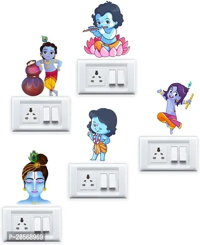 Merical Krishna Playing with Cow and Krishna Switch Board Wall Sticker for Living Room, Hall, Bedroom (Material: PVC Vinyl)-thumb2