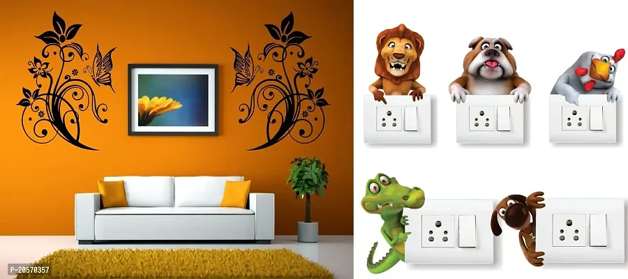 Merical Decorative Florals and Animals Switch Board Wall Sticker for Living Room, Hall, Bedroom (Material: PVC Vinyl)