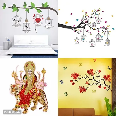 Merical Birdcase Key, Chinese Flower, Branches Flowers  BirdCages, Sherawali Maa Wall Stickers for Living Room, Hall, Wall D?cor (Material: PVC Vinyl)-thumb0