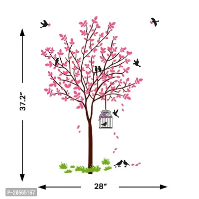 Merical Bird House Branch, Pink Tree Bird  Nest, Royal Ganesh, Royal Peacock Wall Stickers for Living Room, Hall, Wall D?cor (Material: PVC Vinyl)-thumb3