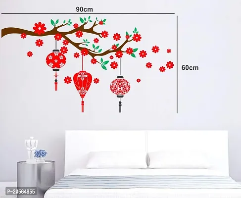 Merical Bird House Branch, Red Flower  Lantern, Sunrise  Flying Bird, Sunset Swan Love Wall Stickers for Living Room, Hall, Wall D?cor (Material: PVC Vinyl)-thumb3