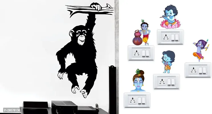 Merical Lutung and Krishna Switch Board Wall Sticker for Living Room, Hall, Bedroom (Material: PVC Vinyl)