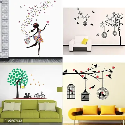 Merical Set of 4 Dreamy Girl, Free Bird case Black, Kids Under Tree, Lovebirds  Hearts Wall Sticker for Wall D?cor, Living Room, Children Room