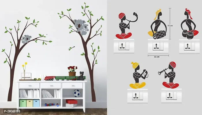 Merical Koala Tree and FolkBand Switch Board Wall Sticker for Living Room, Hall, Bedroom (Material: PVC Vinyl)
