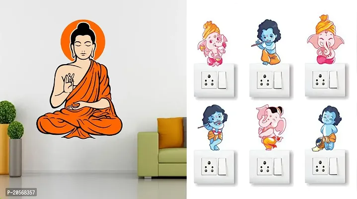 Merical Yogi Buddha and Ganesh Switch Board Wall Sticker for Living Room, Hall, Bedroom (Material: PVC Vinyl)