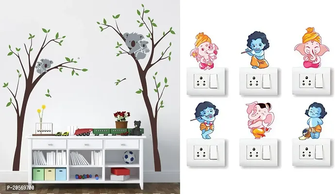 Merical Koala Tree and Ganesh Switch Board Wall Sticker for Living Room, Hall, Bedroom (Material: PVC Vinyl)