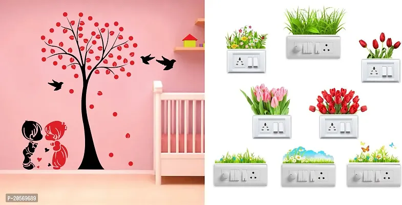 Merical Acacia Tree and Flowers Switch Board Wall Sticker for Living Room, Hall, Bedroom (Material: PVC Vinyl)