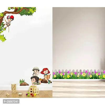 Stylish Combo Of Two Wall Stickers Wooden Wall With Flowers , Kids Activitywall Decals For Hall, Bedroom -Kitchen