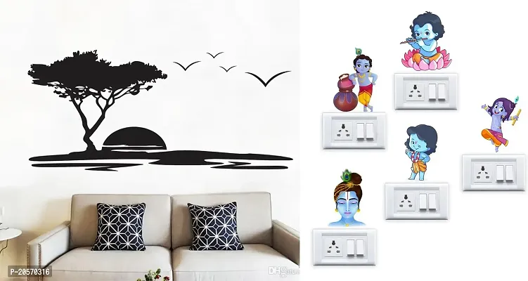 Merical Quote Koshish and Krishna Switch Board Wall Sticker for Living Room, Hall, Bedroom (Material: PVC Vinyl)
