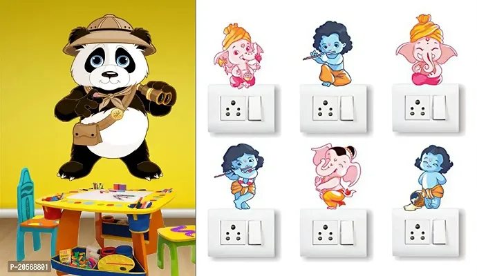 Merical Cute Panda and Switch Board Wall Sticker for Living Room, Hall, Bedroom (Material: PVC Vinyl)