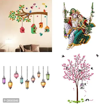 Merical Bird House Branch, Radhamadhav Jhula, Hanging Lamp, Pink Tree Bird  Nest Wall Stickers for Living Room, Hall, Wall D?cor (Material: PVC Vinyl)