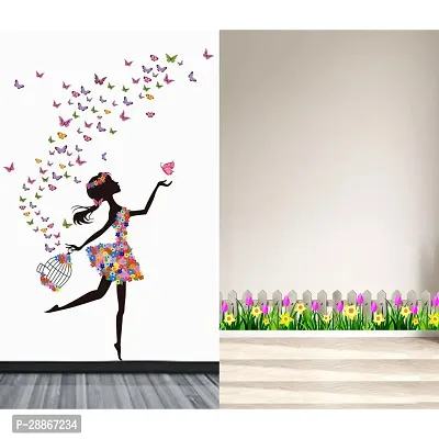 Stylish Combo Of Two Wall Stickers Wooden Wall With Flowers , Dreamy Girlwall Decals For Hall, Bedroom -Kitchen
