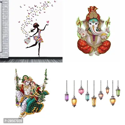 Merical Set of 4 Dreamy Girl, Ekdant, Radhamadhav Jhula, Hanging Lamp, Wall Sticker for Wall D?cor, Living Room, Children Room
