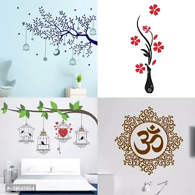 Merical Birdcase Key, Branches Flowers  BirdCages, Sherawali Maa, Ekdant' Wall Stickers for Living Room, Hall, Wall D?cor (Material: PVC Vinyl)