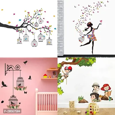 Merical Set of 4 Branches Flowers  BirdCages, Dreamy Girl, Branches and Cages, Kids Activity, Wall Sticker for Wall D?cor, Living Room, Children Room