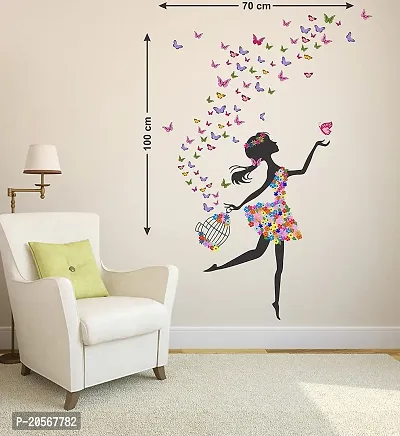 Merical Set of 4 Dreamy Girl, Red Flower  Lantern, Sunrise  Flying Bird, Sunset swan Love, Wall Sticker for Wall D?cor, Living Room, Children Room-thumb2