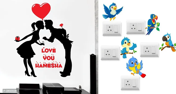 Merical Love You Hamesha and TwitterBird Switch Board Wall Sticker for Living Room, Hall, Bedroom (Material: PVC Vinyl)