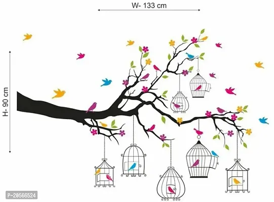 Merical Branches and Cages, Branches Flowers  BirdCages, Sherawali Maa, Ekdant Wall Sticker for Wall D?cor, Living Room, Bedroom, Kidsroom-thumb3