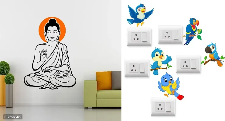 Merical Yogi Buddha Black and TwitterBird Switch Board Wall Sticker for Living Room, Hall, Bedroom (Material: PVC Vinyl)