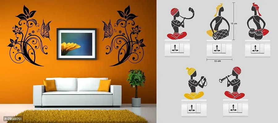 Merical Decorative Florals and FolkBand Switch Board Wall Sticker for Living Room, Hall, Bedroom (Material: PVC Vinyl)