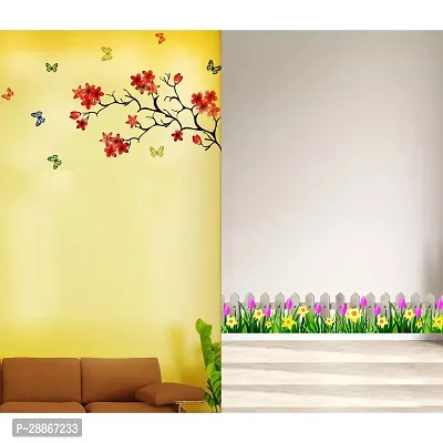 Stylish Combo Of Two Wall Stickers Wooden Wall With Flowers , Chinese Flowerwall Decals For Hall, Bedroom -Kitchen