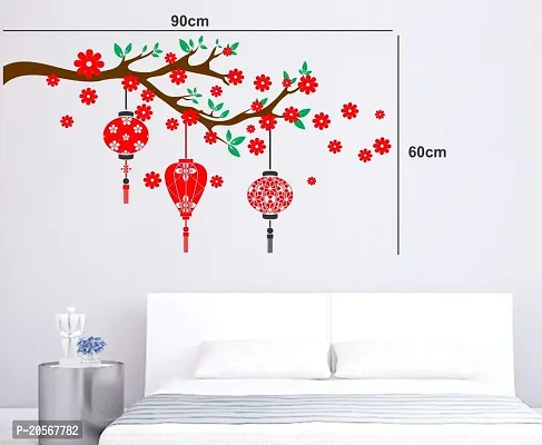 Merical Set of 4 Dreamy Girl, Red Flower  Lantern, Sunrise  Flying Bird, Sunset swan Love, Wall Sticker for Wall D?cor, Living Room, Children Room-thumb3
