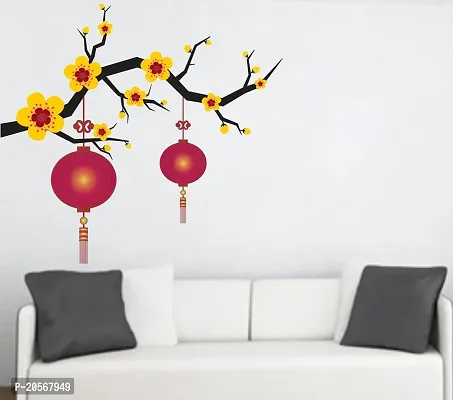 Merical Blooming Flowers Lantern and Folkband Switch Board Wall Sticker for Living Room, Hall, Bedroom (Material: PVC Vinyl)-thumb3