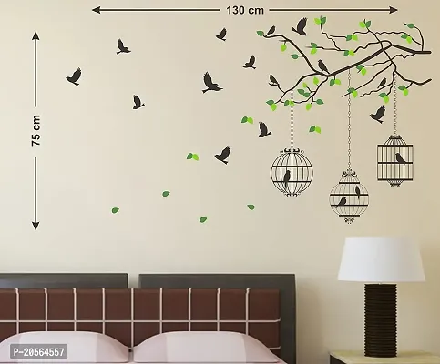 Merical Bird House Branch, Flying Birds  case, Free Bird case Black, Kids Under Tree Wall Stickers for Living Room, Hall, Wall D?cor (Material: PVC Vinyl)-thumb3