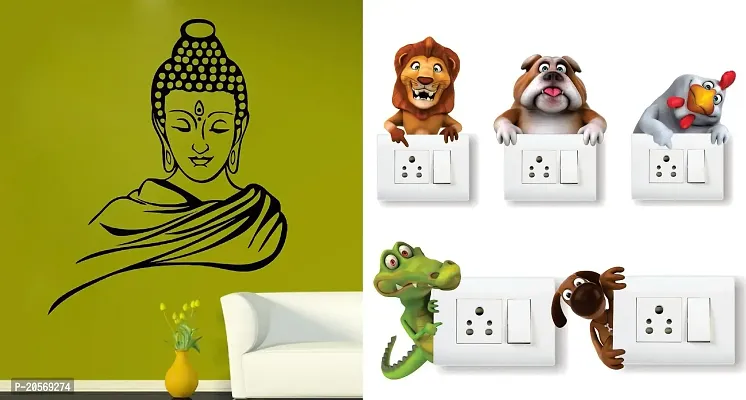 Merical Buddha and Ganesh Switch Board Wall Sticker for Living Room, Hall, Bedroom (Material: PVC Vinyl)