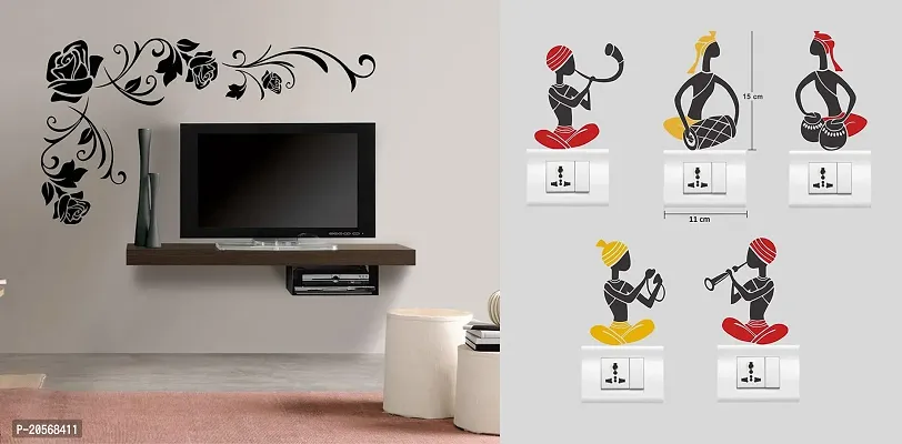 Merical Floral Corner and FolkBand Switch Board Wall Sticker for Living Room, Hall, Bedroom (Material: PVC Vinyl)