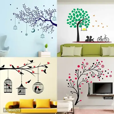 Merical Birdcase Key, Magical Tree, Red Flower  Lantern, Sunrise  Flying Bird Wall Stickers for Living Room, Hall, Wall D?cor (Material: PVC Vinyl)