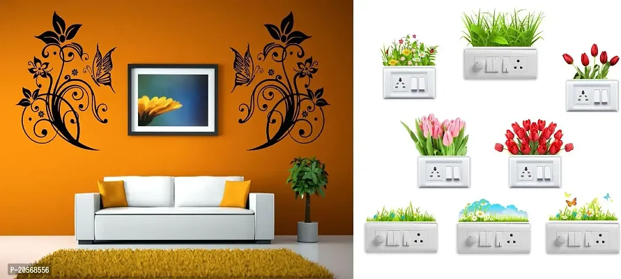 Merical Decorative Florals and Flowers Switch Board Wall Sticker for Living Room, Hall, Bedroom (Material: PVC Vinyl)