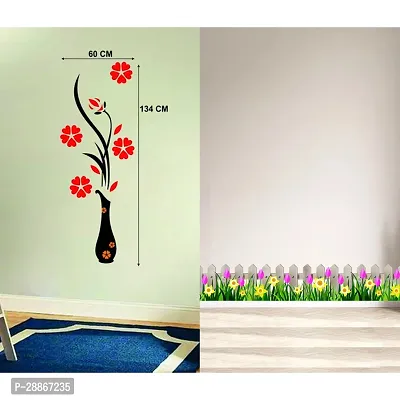 Stylish Combo Of Two Wall Stickers Wooden Wall With Flowers , Flower Vase Redwall Decals For Hall, Bedroom -Kitchen