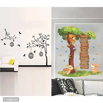 Stylish Combo Of Two Wall Stickers Calendar Tree , Free Bird Case Blackwall Decals For Hall, Bedroom -Kitchen