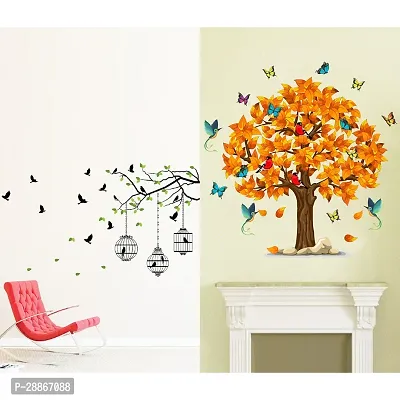 Stylish Combo Of Two Wall Stickers Orange Tree , Flying Birds With Casewall Decals For Hall, Bedroom -Kitchen