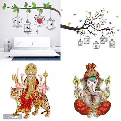 Merical Birdcase Key, Branches Flowers  BirdCages, Sherawali Maa, Ekdant' Wall Stickers for Living Room, Hall, Wall D?cor (Material: PVC Vinyl)