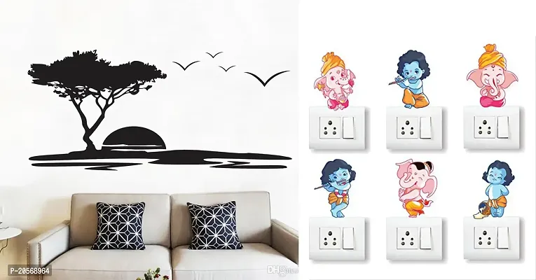 Merical Quote Koshish and Ganesh Switch Board Wall Sticker for Living Room, Hall, Bedroom (Material: PVC Vinyl)