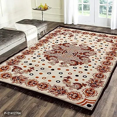 Alluring Retails Premium Chenille Carpet for Living Room Carpet, Area Rug, Durries, Polycotton Abstract Design Multipurpose Foldable Modern Carpet (4.5 ft. x 6 ft.) Brown-Mustard-thumb0